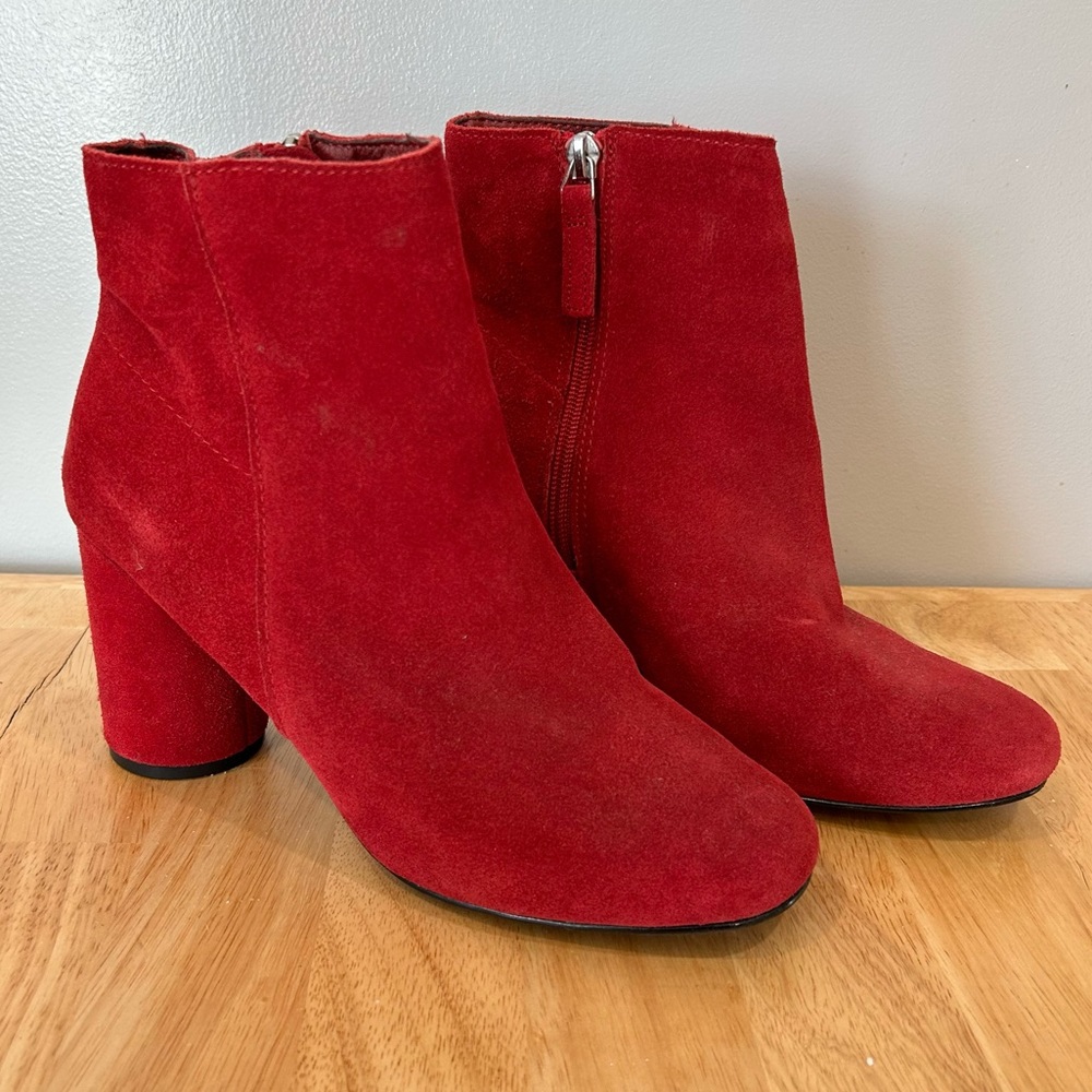 Red Suede Heeled Boot Urban Outfitters 9